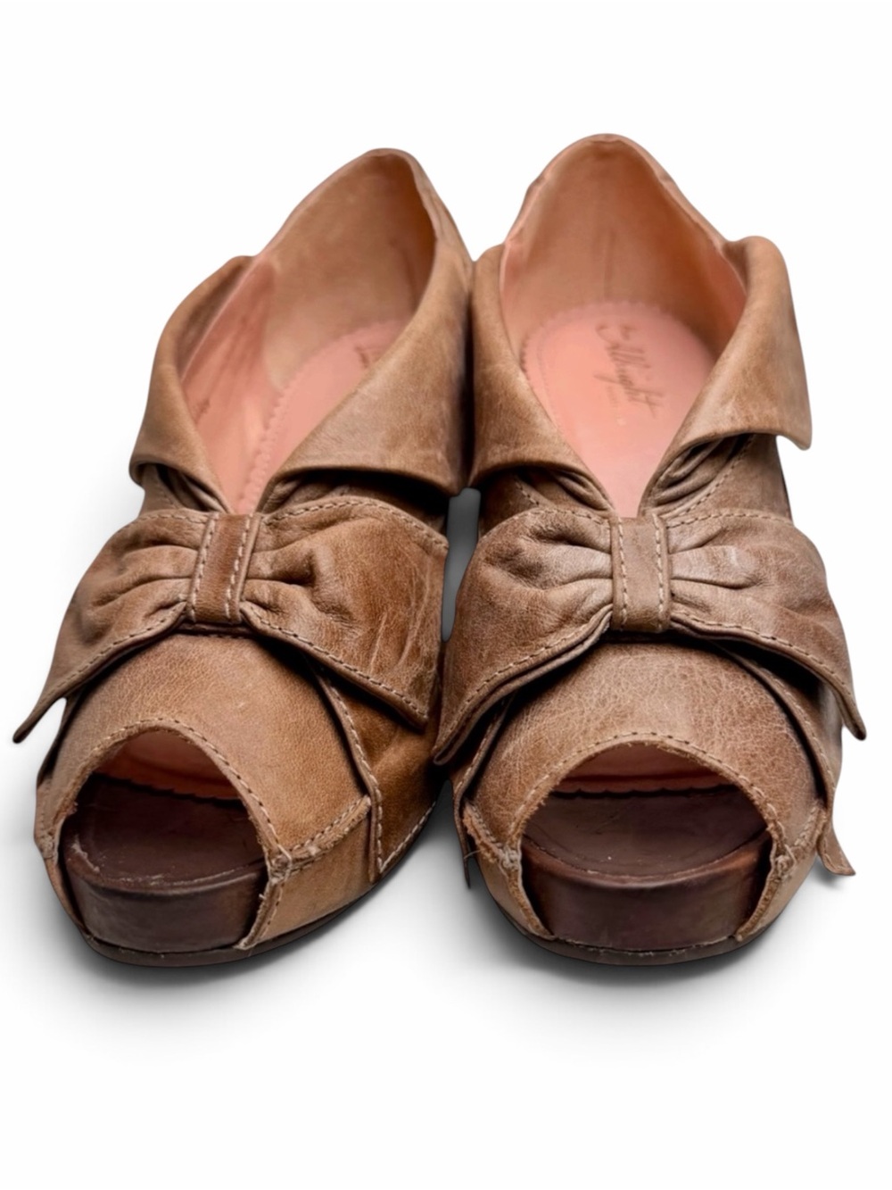 Anthropologie Miss Albright Nava Leather Bow Peep Toe Heels Womens 7